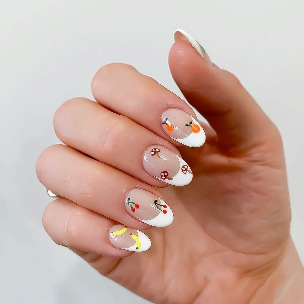 Mushroom And Fruits French Nails