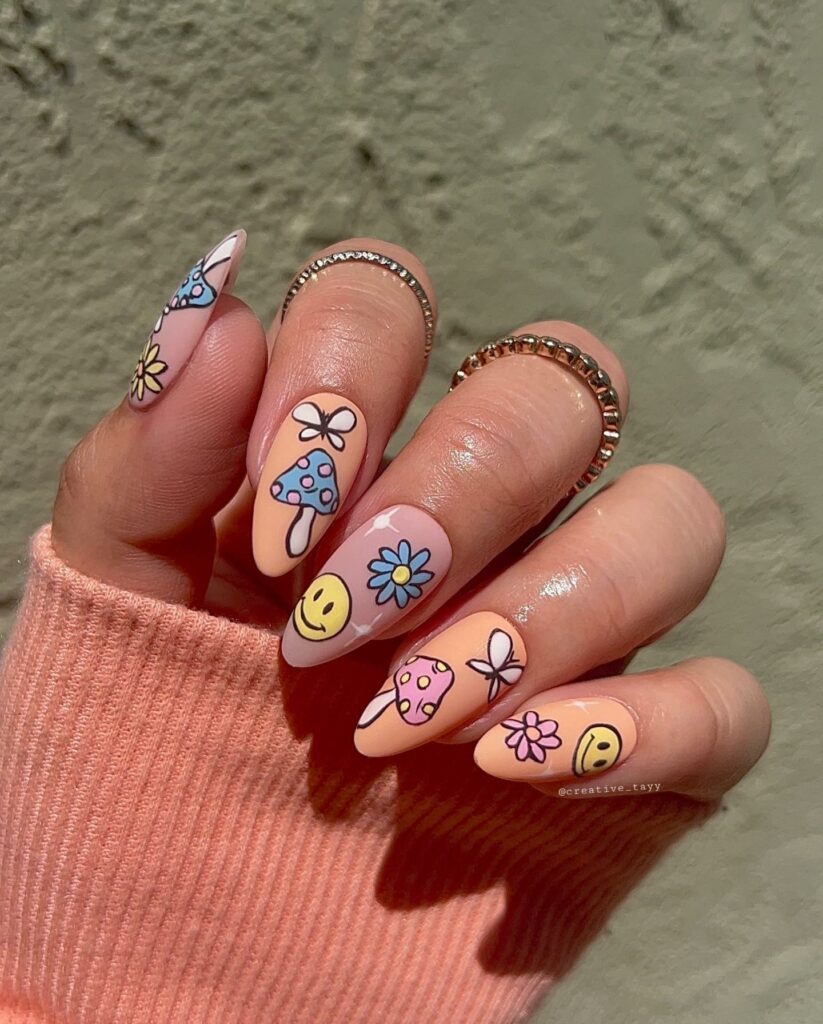 Mushroom Design On Matte Nails