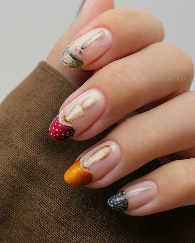 Realistic Mushroom Nails Design